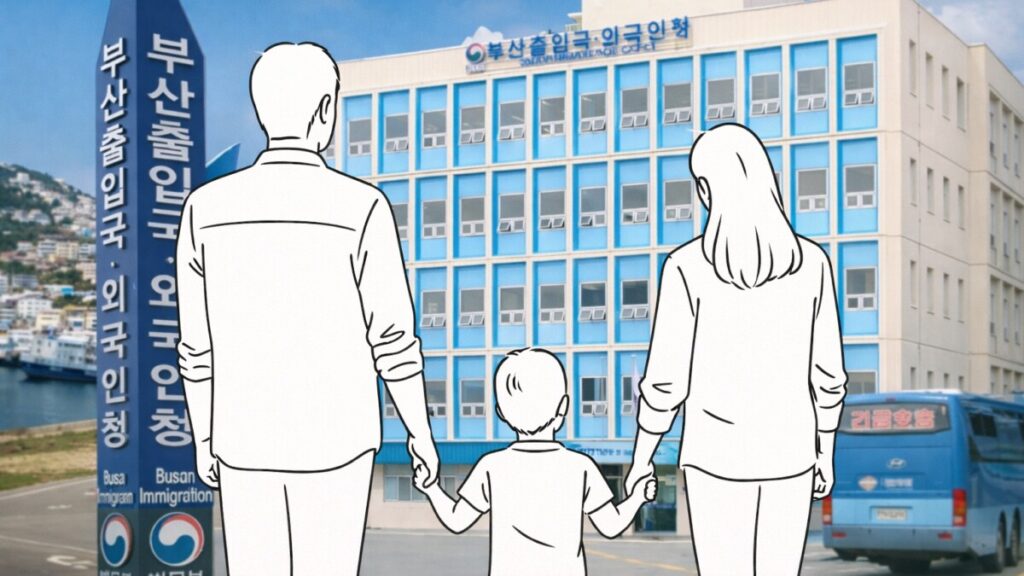 국적선택을 하기 위해 부산 출입국외국인청을 찾아가는 가족