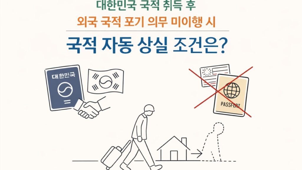 대한민국 국적 취득 후 외국 국적 포기 의무 미이행 시 국적 자동 상실 조건 이미지