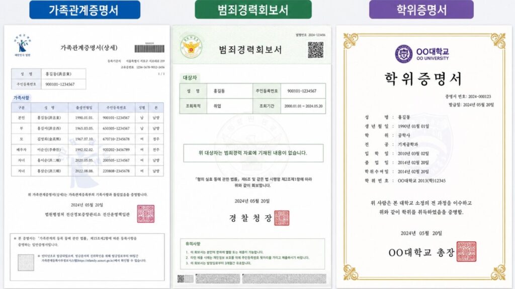 가족관계증명서범죄경력회보서학위증명서